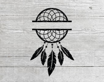 Gesplitst monogram dromenvanger SVG: Boho Feather clipart (digitale download)
