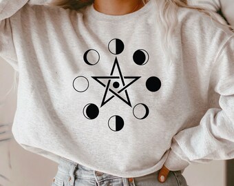Mystical Moon Phase SVG: Celestial Pentagram, Stars (Digital File)