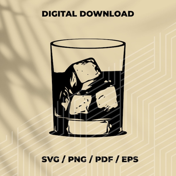 whiskey Glass SVG, Whiskey on the rocks svg, Drinking svg, Drink SVG, Glass of whiskey, sublimation png, Vector drawing