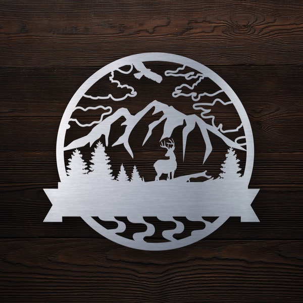 Wildlife, Mountain, Eagle and Deer Scenery - Monogram DXF and SVG design - Laser, CNC, Plasma, Waterjet cut files , Forest svg eps pdf dxf