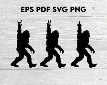 Funny Bigfoot SVG: Peace Sign Yeti, Middle Finger Sasquatch (Digital Download)