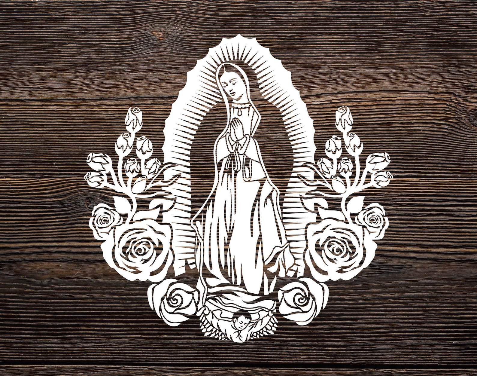 Virgen De Guadalupe With Roses SVG PNG File: Virgin Mary Digital File