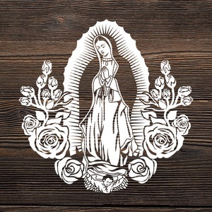 Virgen de Guadalupe com rosas SVG PNG File, Virgin Mary Flowers Svg, Mother Mary Svg, Lady Guadalupe, Virgem do México Digital Flie Cricut