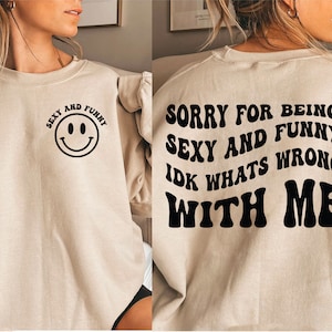 Ci scusiamo per essere sexy e divertenti SVG PNG, file SVG divertenti, groovy SVG, lettere impilate ondulate, umorismo per adulti, download istantaneo, PNG di sublimazione