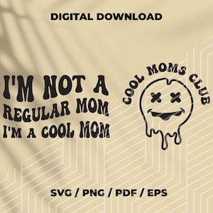 Cool Moms Club SVG, Cita divertida svg, Mom Shirt clipart, diseño de sublimación png, Descarga digital, letras onduladas momlife