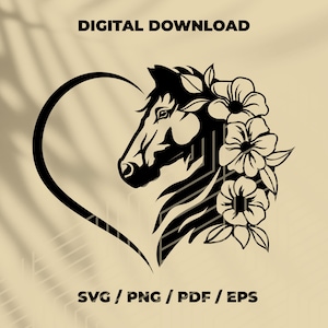 Floral Horse Heart SVG: Cricut Silhouette Cut File (Digital Download)