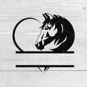 Monograma de coração de cavalo SVG: Moldura com nome dividido equestre (download digital)