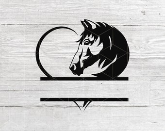 Horse heart Split Monogram SVG, Horse Monogram Cut File Horse, Split Name Frame SVG, Horse love svg clip art, Horse head svg, Equestrian SVG