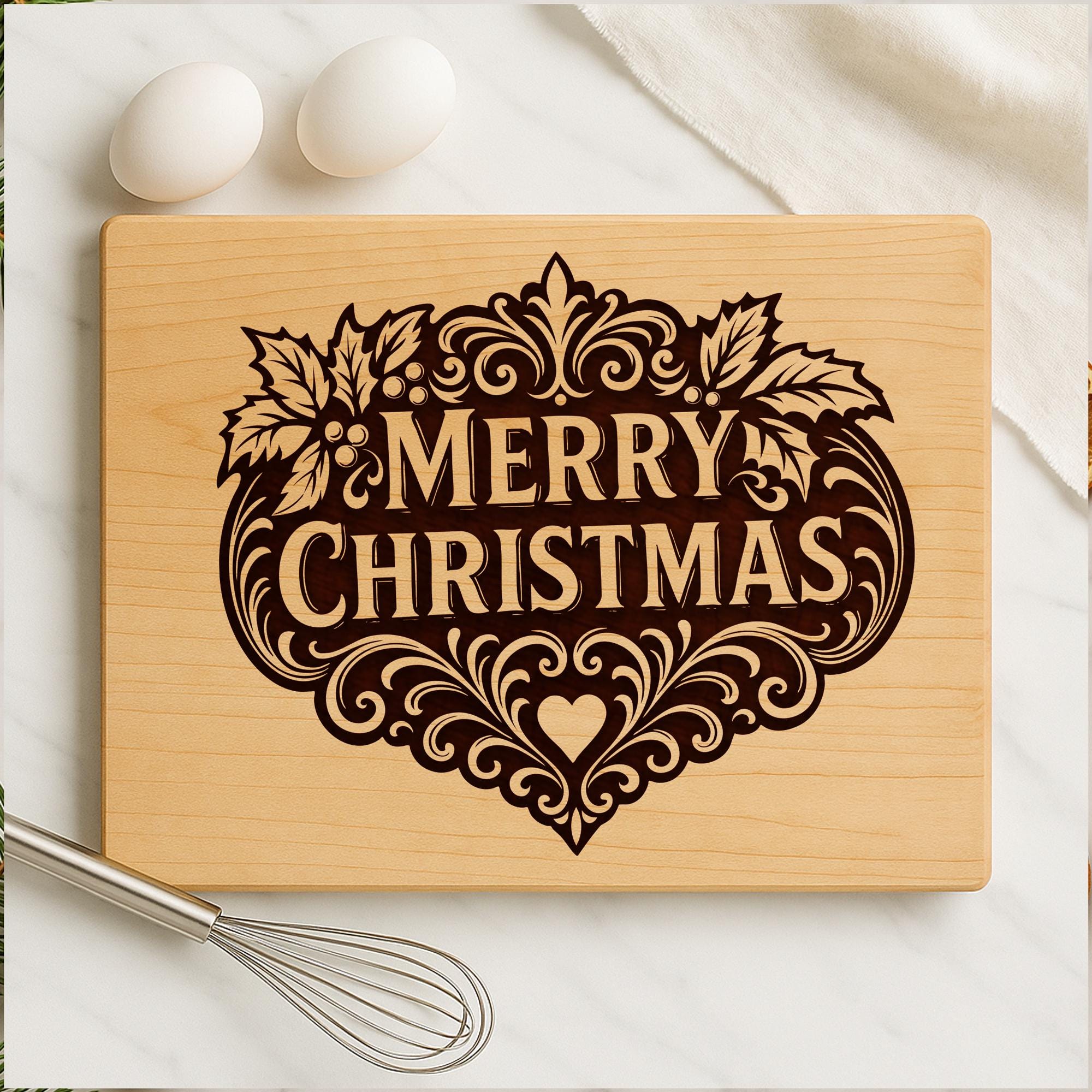 Merry Christmas Cutting Board SVG | Holiday Kitchen Engraving File ...