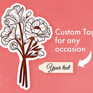 Custom Flower Bouquet with Tag SVG Glowforge Laser Cut File, Engraved Florals Mother&#39;s Day Svg with  for Mom Grandma
