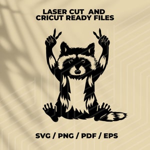 RACCOON SVG, mains de paix, eps, pdf, SVG, png, Raccon paix svg, téléchargement instantané, image graphique, silhouette de raton laveur, designs svg