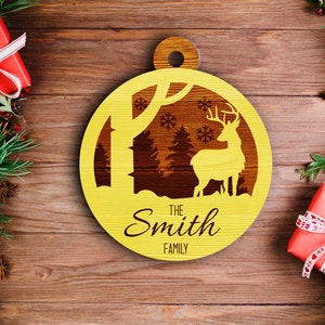 Fichiers de décoration de Noël SVG découpés au laser, fichiers personnalisés pour décorations d'arbre de Noël cerf, jouets d'arbre de Noël bricolage, décoration