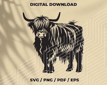 Highland Cow SVG: Farm Animal Clipart, Laser Cut File (Digital Download)