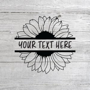 May include: Black and white sunflower graphic with a split banner that says "YOUR TEXT HERE".