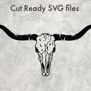 Longhorn Bull Skull SVG et fichiers PNG pour Cricut et Silhouette, clipart tête de mort vache, téléchargement numérique instantané, conception par sublimation