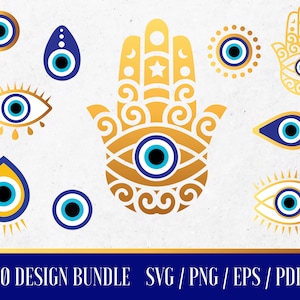 Evil Eye Bundle, Svg, Nazar Png Pdf, EPS Hamsa Hand SVG, Fichiers pour cricut, Symbole spirituel de l’œil grec, Téléchargement instantané Evil Eye