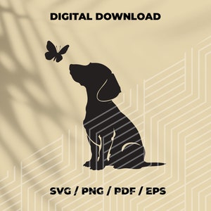 Dackel mit Schmetterling SVG, Wurst Hund SVG-Dateien für Cricut, niedlicher Hund SVG, niedlicher Hund-Datei für Cricut und Schneidemaschinen, Sofort Download