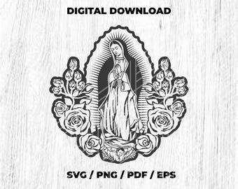 Virgen de Guadalupe SVG: Maagd Maria met rozen (digitaal bestand)