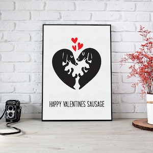 Valentijnsdag teckel kunstafdruk: worst hond cadeau (svg)