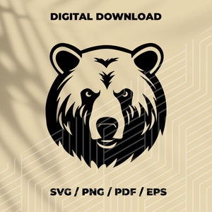 Bear SVG File, Bear Face Logo, Cut Files For Cricut And Silhouette, Digital Download, Animal SVG, Bear FaceSVG, Decal Cut File