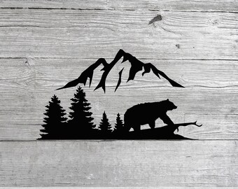 Bear SVG File, Bear And Mountains, Adventure, Cut Files For Cricut And Silhouette, Digital Download, Animal SVG,Mountain SVG, Decal Cut File