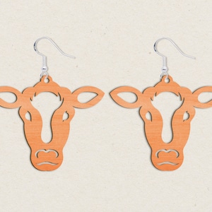 Cow Face Earrings SVG, Glowforge Earring, leather earring template, Cow head laser cut file EPS, SVG, Instant Digital File Download