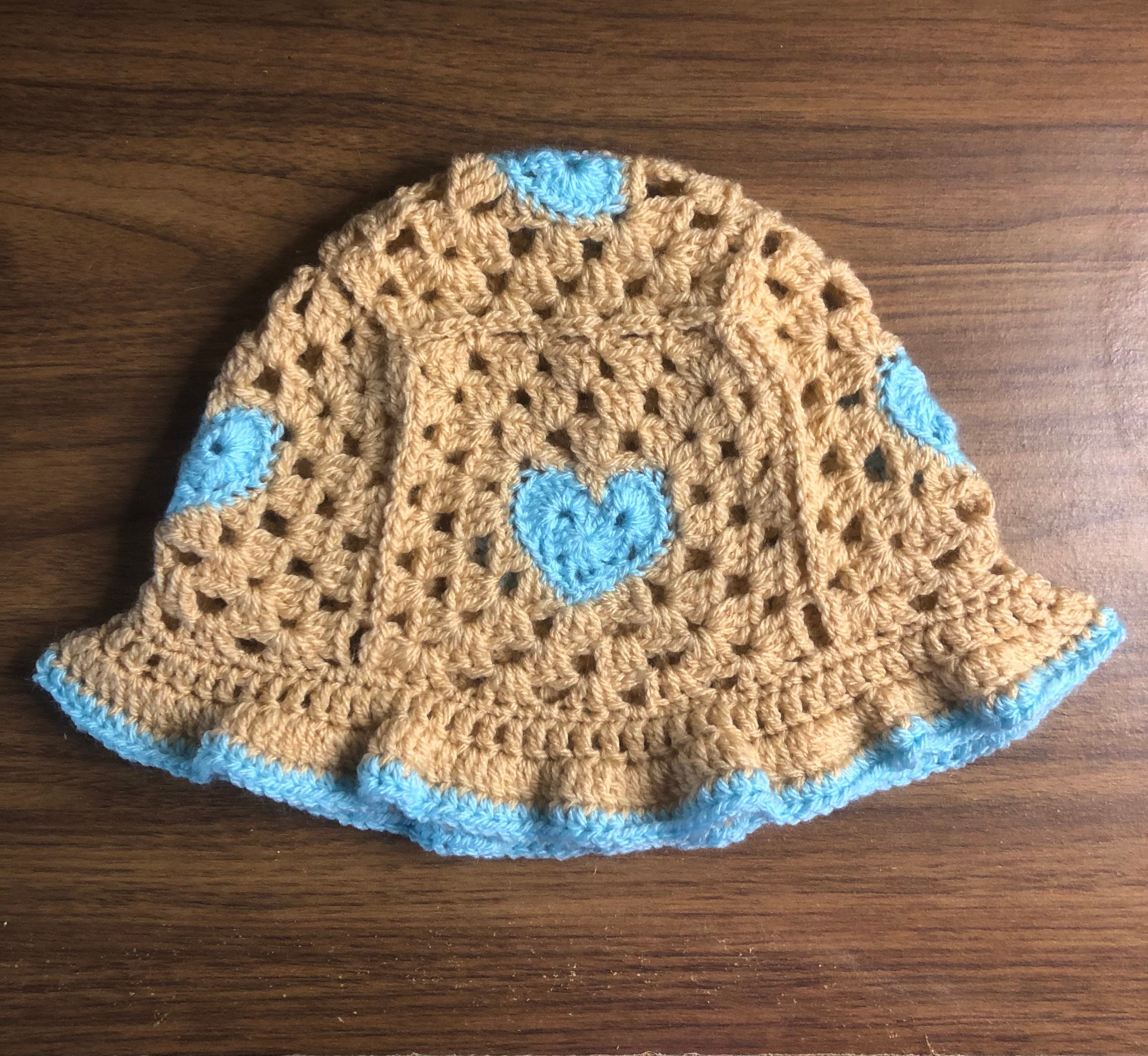 Crochet Heart Granny Square Bucket Hat | Etsy