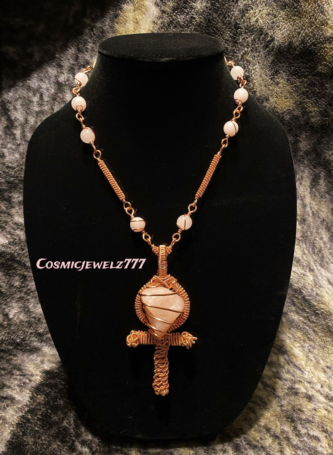 Rosequartz Copper Ankh Rose Quartz Crystal Necklace 4 5 Inches Etsy