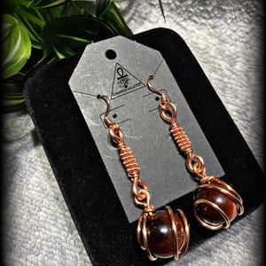Red TIGERSEYE • Copper Crystal Earrings