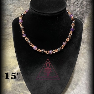 AMETHYST • HEMATITE • Copper Crystal Choker Necklace (15 Inch)