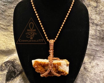 CITRINE Large Copper Crystal Pendant Necklace