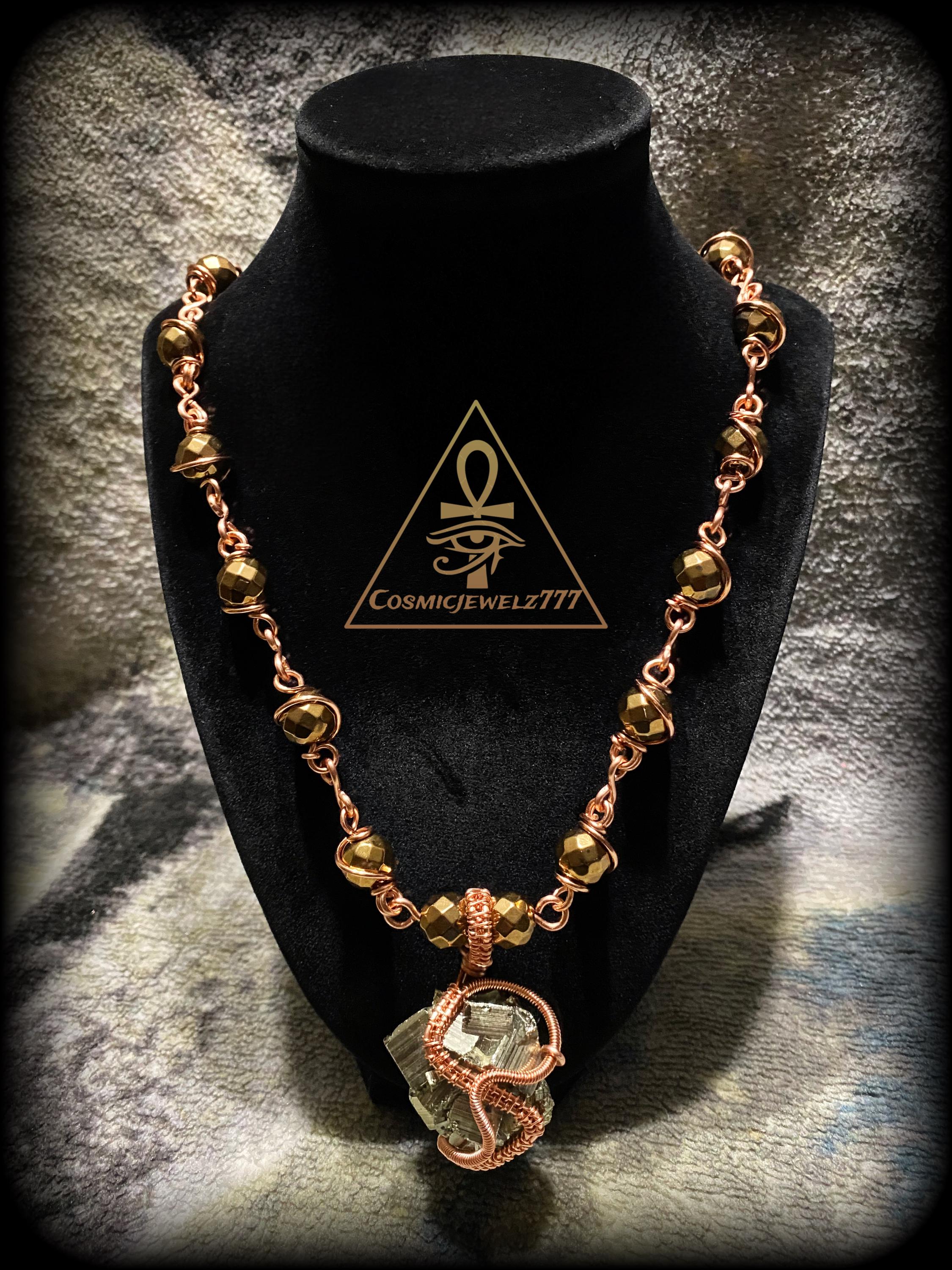 PYRITE • HEMATITE • Copper Crystal Pendant Necklace ( 24 Inch )