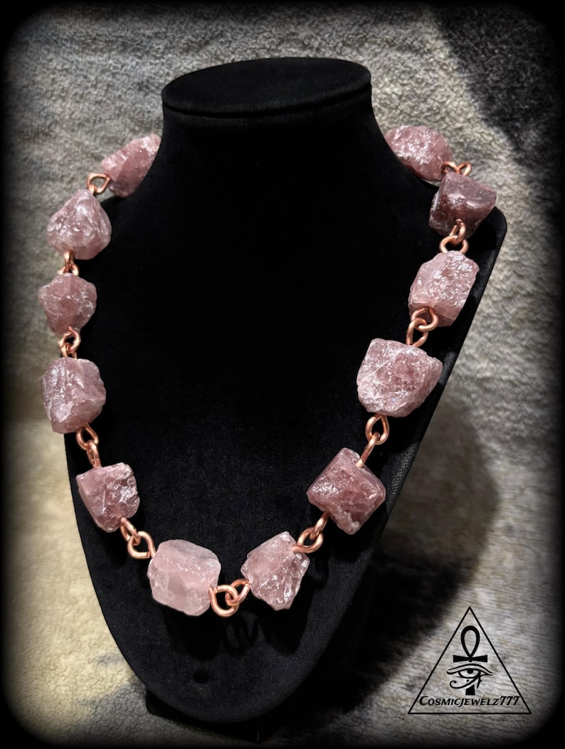 Strawberry QUARTZ • Rough • Raw • Copper Crystal Necklace (20”) - Etsy