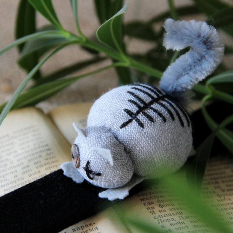 Cat pincushion handmade Cute wrist pin cushion animal Gray Etsy