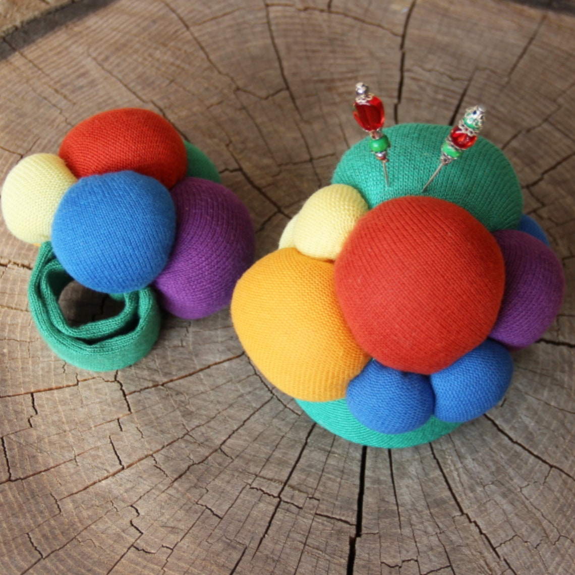 Wrist pin cushion rainbow and large whimsical flower Etsy