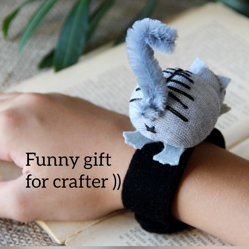 Cat Pincushion Handmade Cute Wrist Pin Cushion Animal Gray Etsy