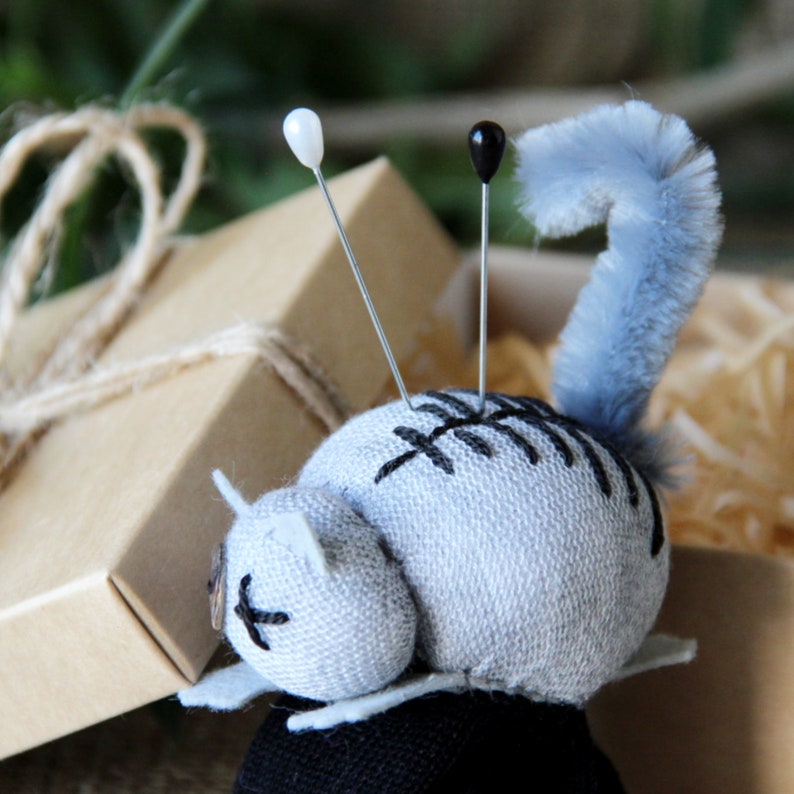 Cat Pincushion Handmade Cute Wrist Pin Cushion Animal Gray Etsy Canada