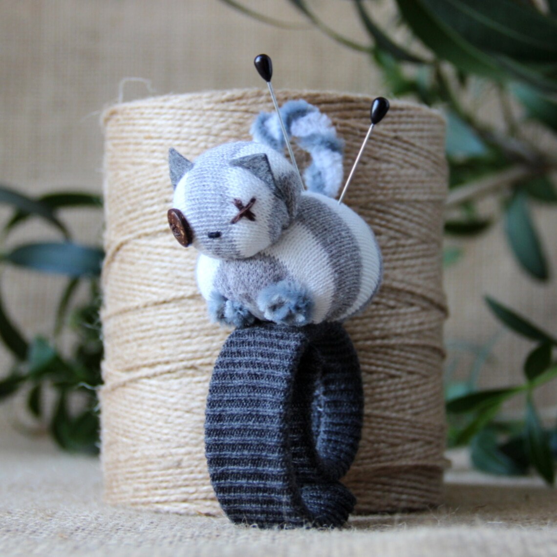 Cute cat butt pin cushion wrist Striped cat pin cushions Etsy