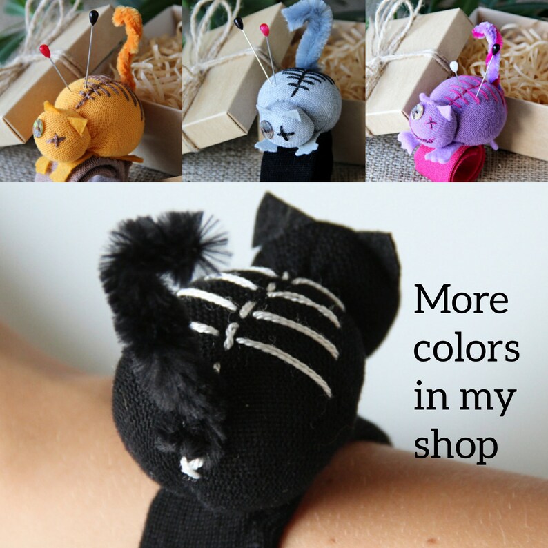 Cat Pincushion Handmade Cute Wrist Pin Cushion Animal Gray Etsy