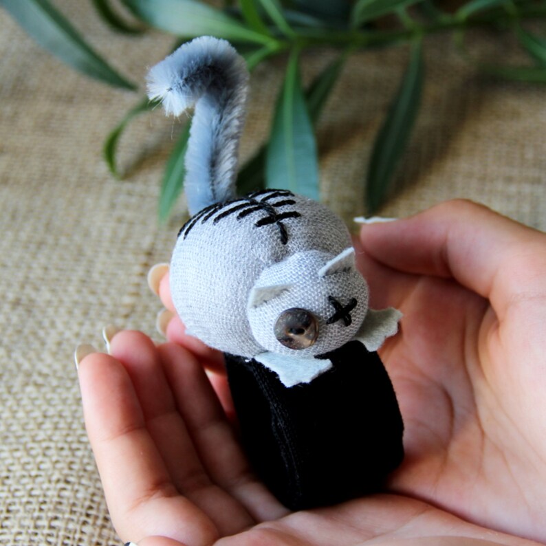 Cat pincushion handmade Cute wrist pin cushion animal Gray Etsy