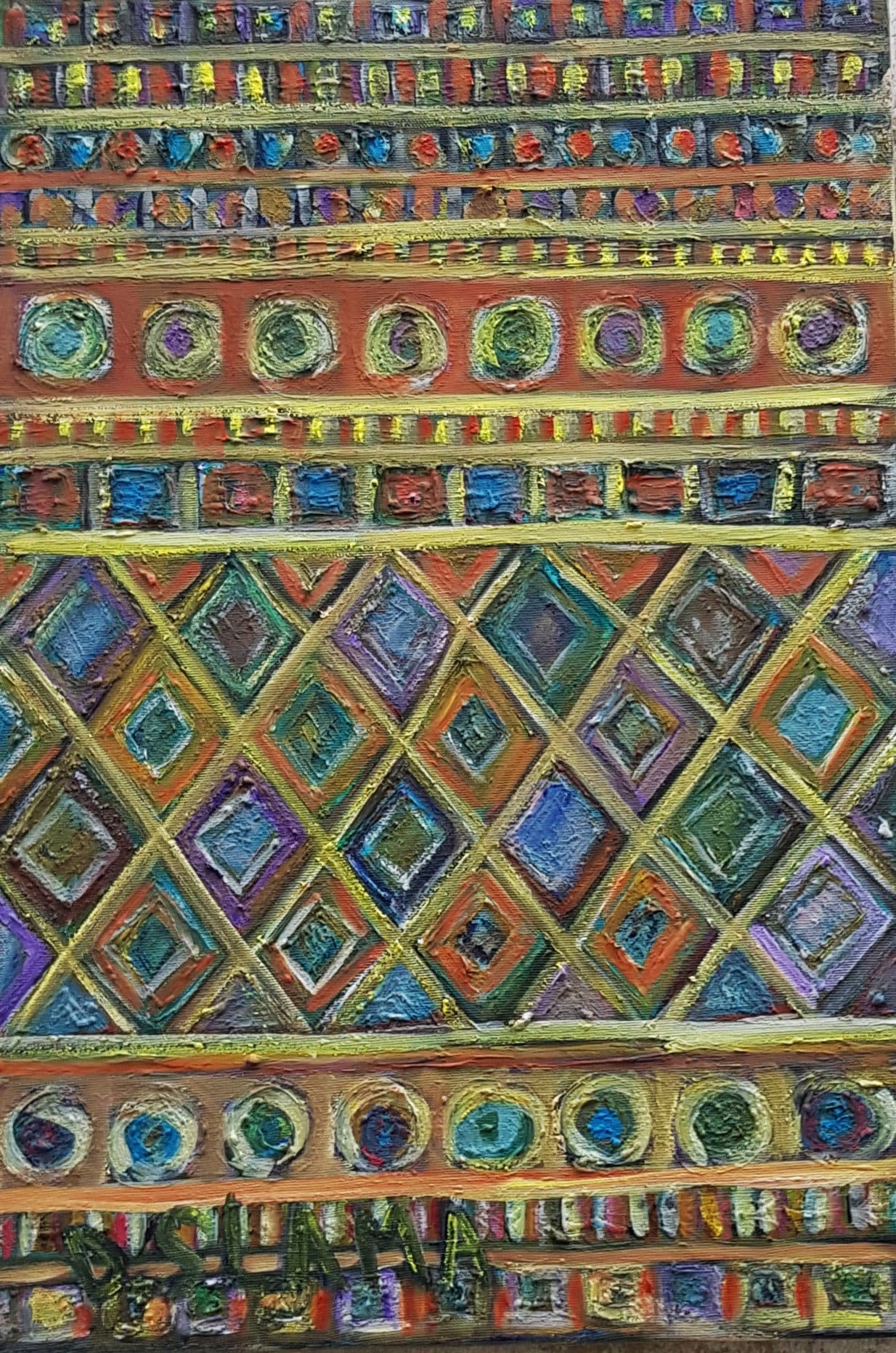 Aztec Inspired Oil Painting Earth Tones Wall Art Geometric Etsy UK