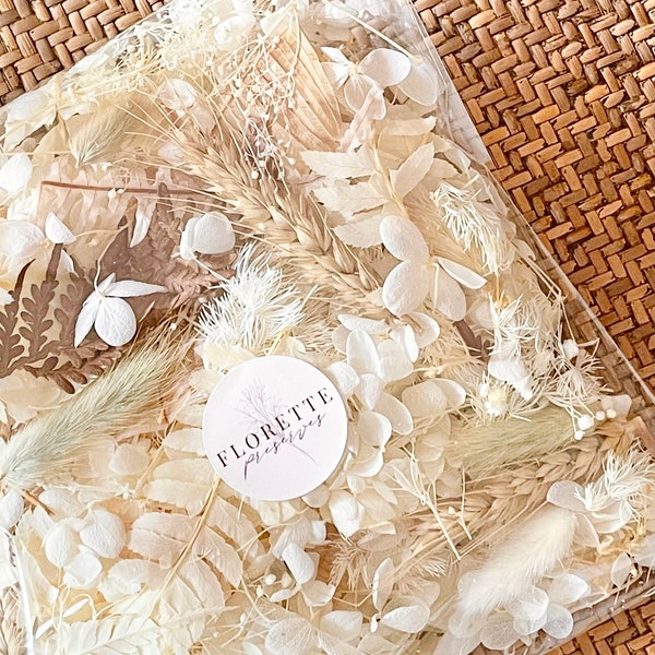BAG of WHITE Neutral Confetti Dried Preserved Flowers Floral | DIY Natural Arrangement - great for gifts, decor, crafts and hampers!