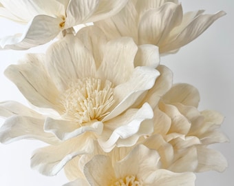 High Quality - Handmade SOLA Wood Flower - White XXL Large Full Bloom Magnolia | Diffuser Reeds | Dried Floral Design | Natural DIY Wedding
