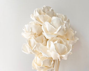 High Quality - Handmade SOLA Flower White 3-in-1  Small Bloomed Roses - Diffuser Reeds - Dried Floral Design | Natural DIY Wedding Flowers