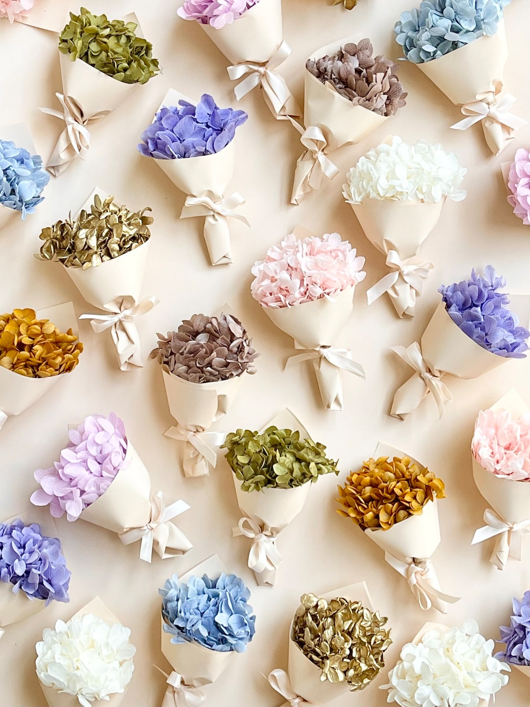 Mini Preserved Hydrangeas Bouquet Wrapped in Ribbon Dried Flower Floral