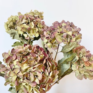 Grasses and Feathers Faux Floral Design With Burgundy Hydrangeas in Bamboo  Motif Vase 
