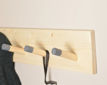 Wood Peg Coat Rack - Handmade Simple Rustic Farmhouse Entryway Towel Hooks Wall Mounted