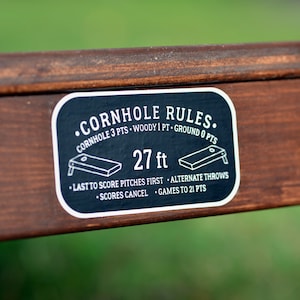 Cornhole Rules Sticker Set of 2 - Bag Toss Game Backyard Quick Rule Decal - Fits 1x3 and 2x4 Constructed Boards