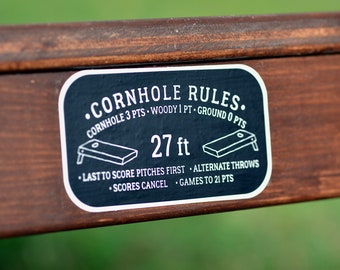 Cornhole Rules Sticker Set of 2 - Bag Toss Game Backyard Quick Rule Decal - Fits 1x3 and 2x4 Constructed Boards
