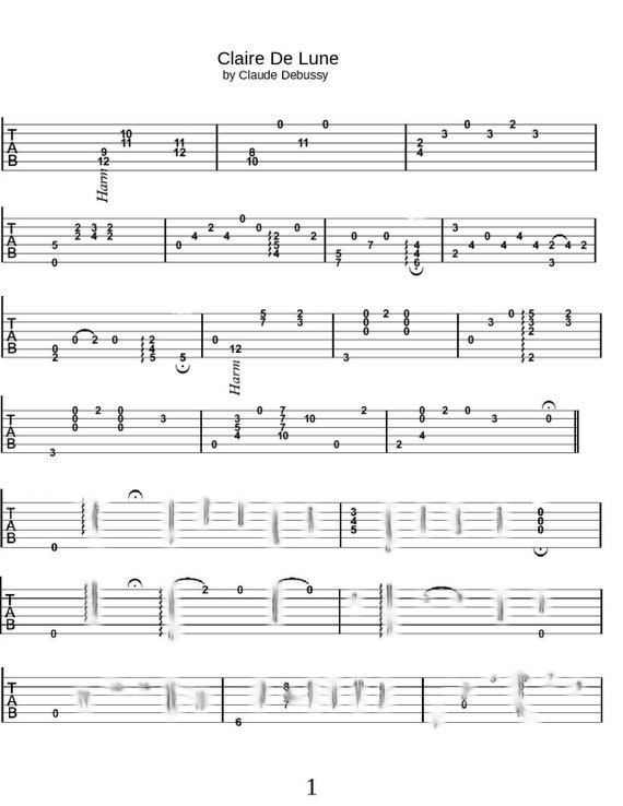 Tablature pour Claire De Lune pour Guitare arrangement intermédiaire  comment jouer Claude Debussy musique classique française tablature de cours  de guitare -  France